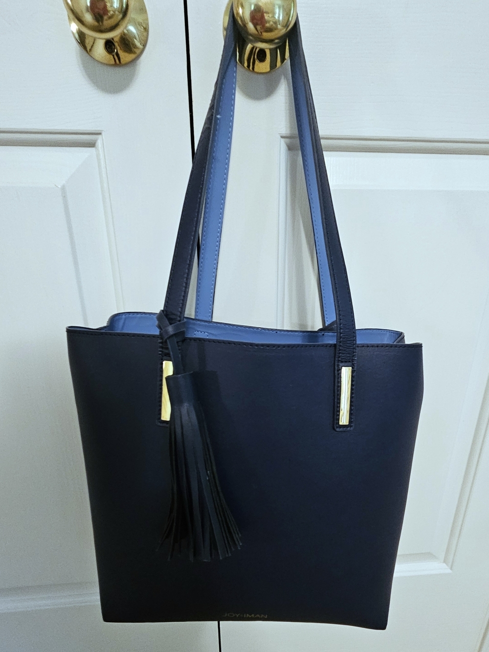 Joy/Iman  Navy Leather Tote with Tassels